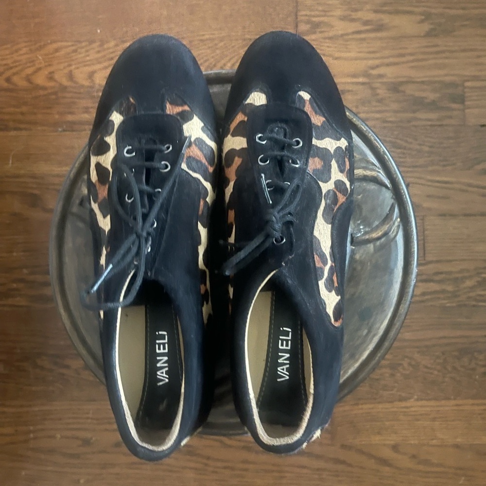 Pony skin leopard and suede sneakers.